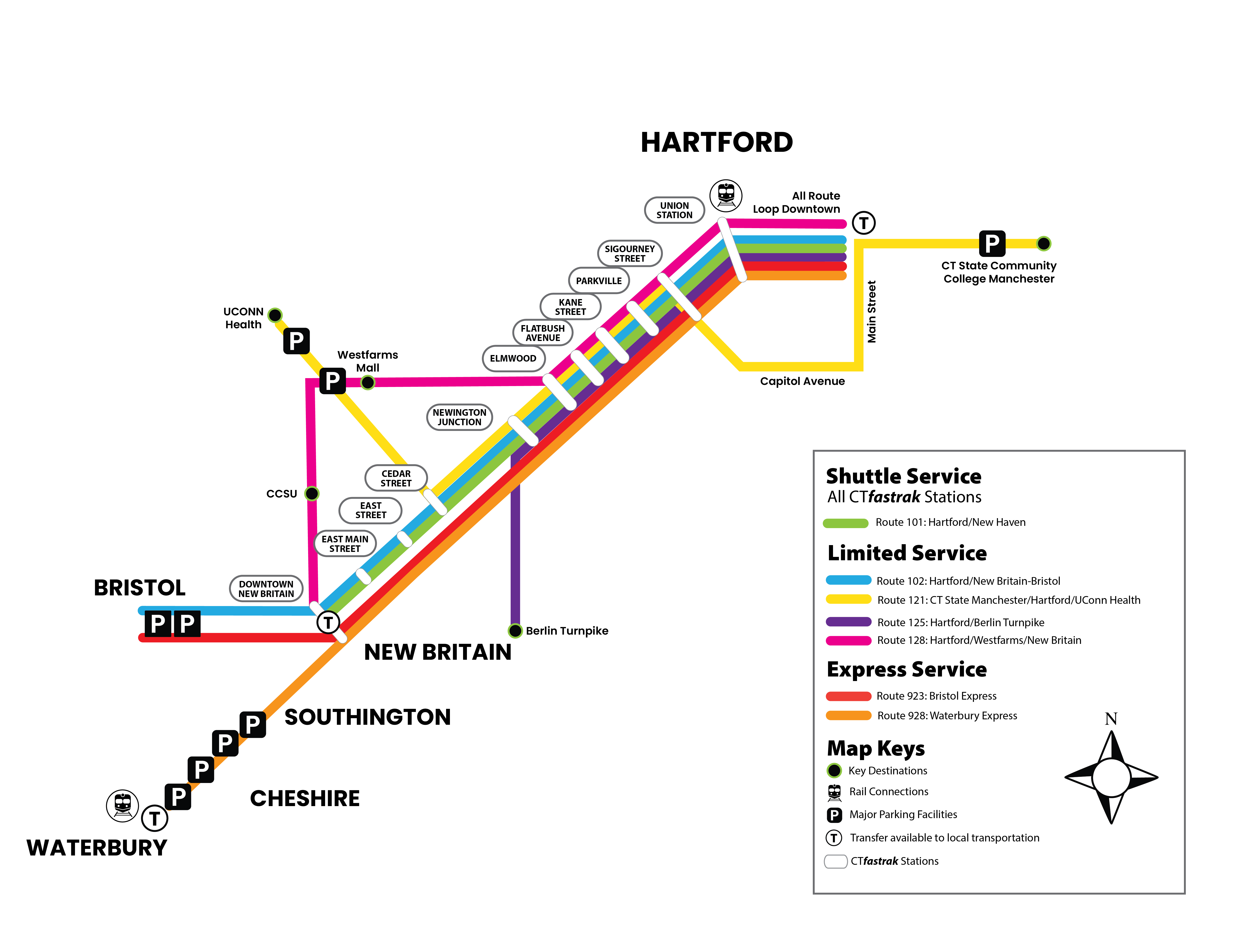 CTfastrak services Map area